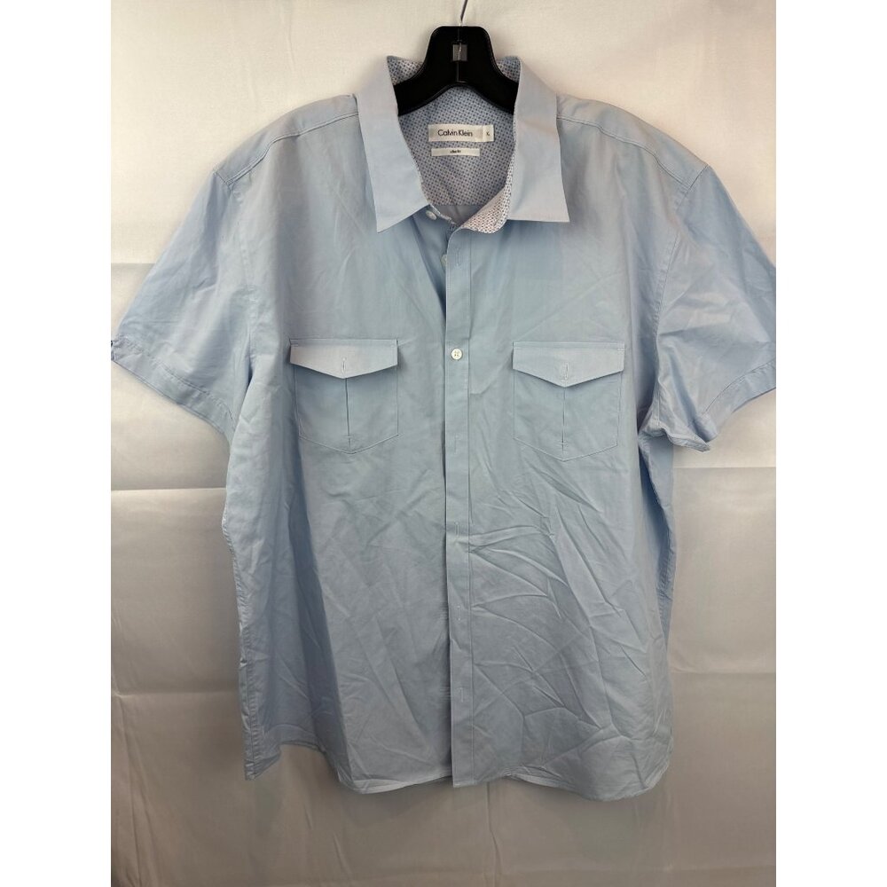 Calvin Klein XL Slim Fit Light Blue Short Sleeve Button-Up Shirt